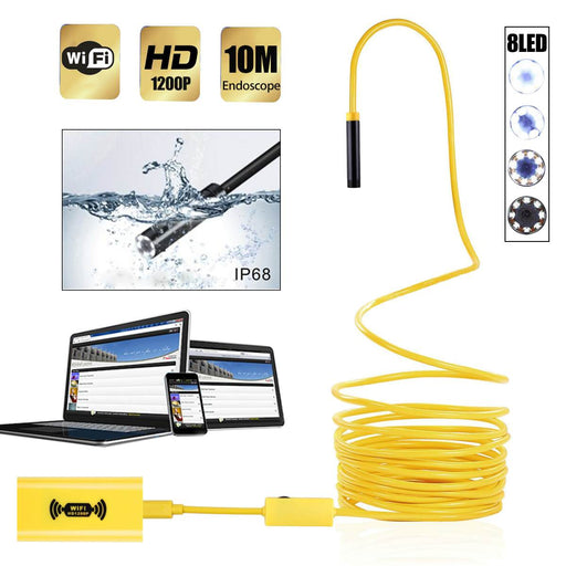 10M WIFI Endoscope Camera HD 1200P 8mm 8 LED Mini Waterproof Hard Cable Inspection Camera Borescope For IOS Android PC